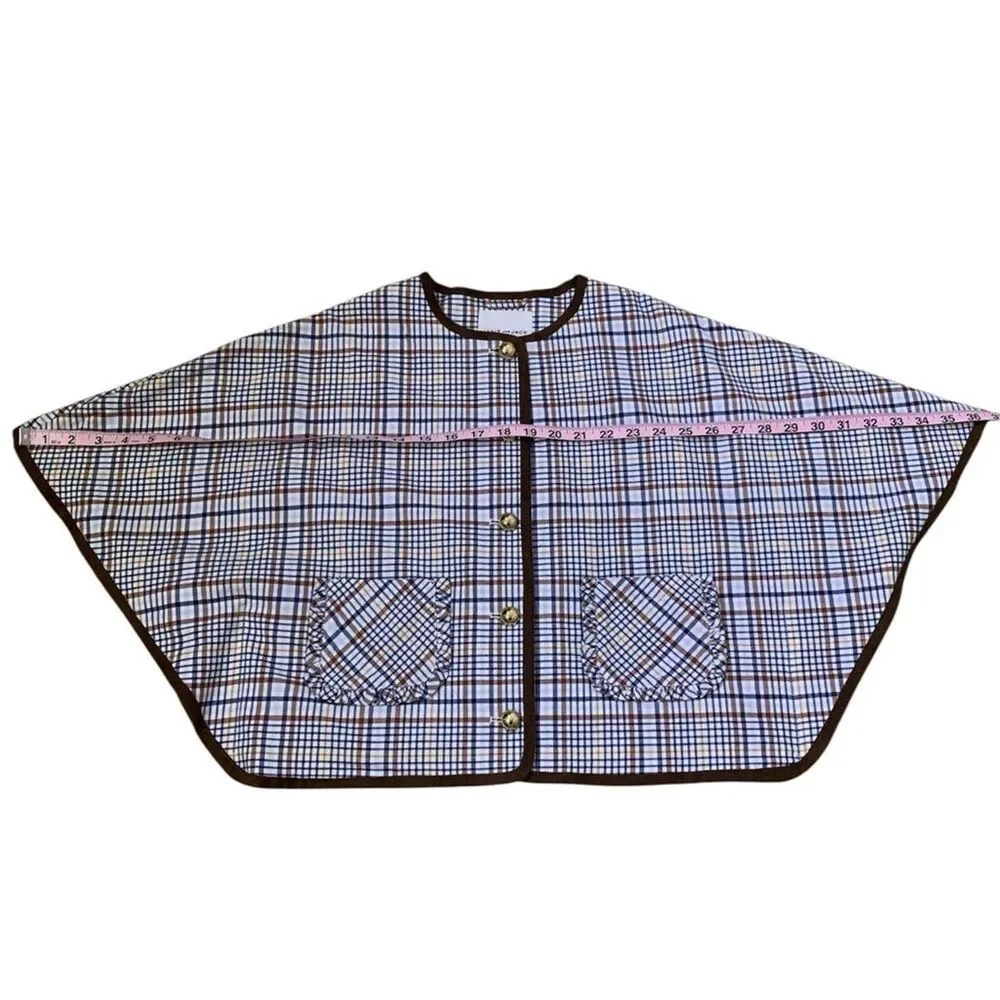 Janie and Jack Plaid Cape Jacket Blue Brown 100% Cotton Ruffle Pocket Girls 7-8